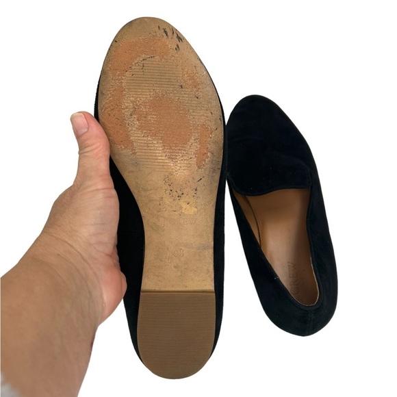 J. Crew women SZ 9.5 Black Suede Leather Slip On Ballet Flat Loafer Preppy Shoes - Picture 5 of 9